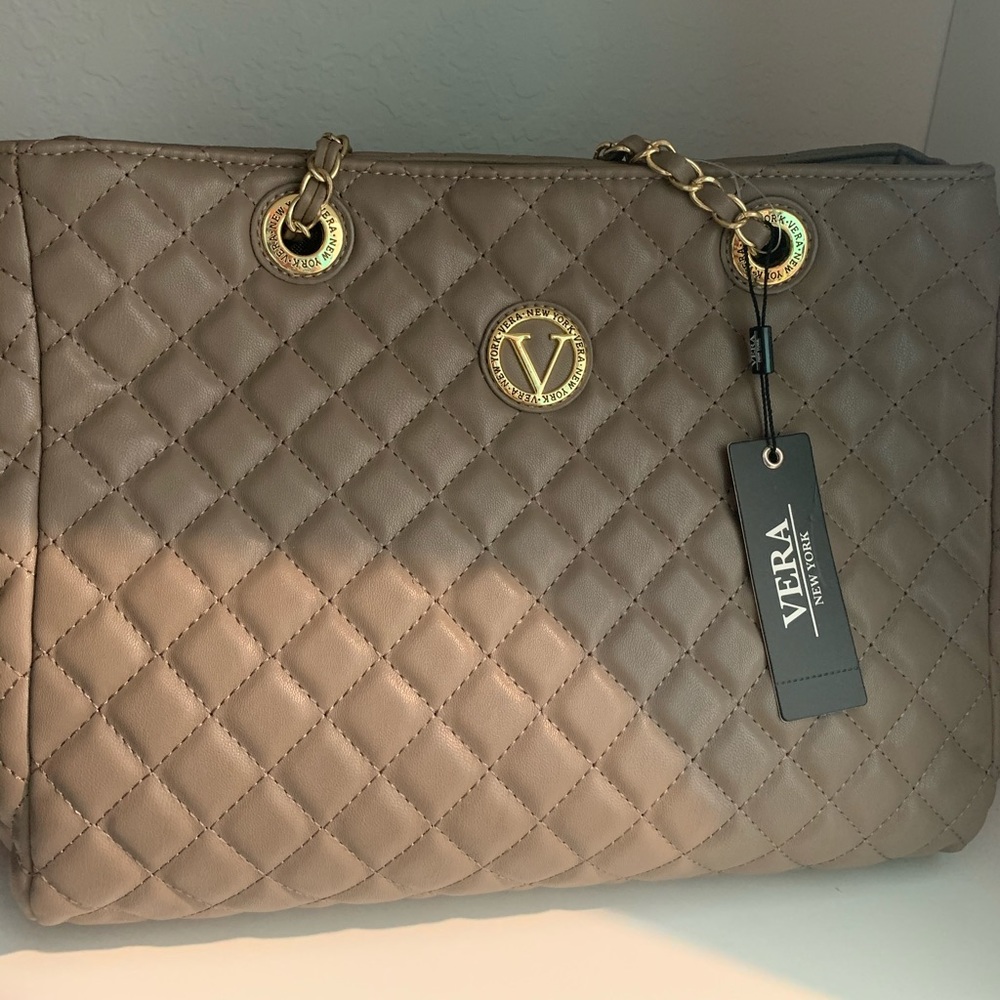 Vera New York Rosalia Diamond Quilted Tote. Color: Mushroom. NWT